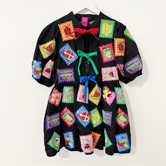 Queen of Sparkles Black Fruit Stamps Dress Multicolor Sequin Size XS * - Picture 2 of 7